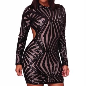 Black sequin open back MINI DRESS